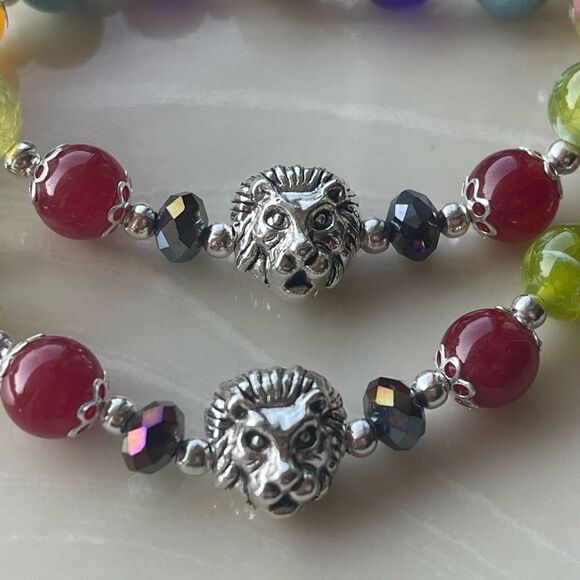 Lion head one NEW stretch bracelet beaded rainbow carnelian rhodonite Amazonite - Picture 8 of 9